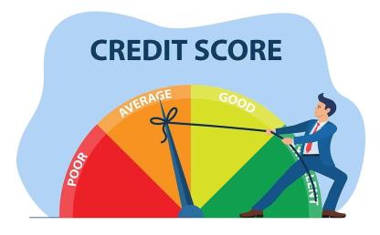 clip art of a man pulling the needle of credit score from average to good